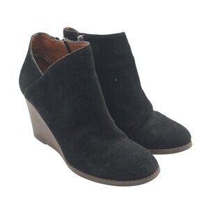Lucky Brand Shoes Womens Size 7.5 Black Suede Wedge Booties Yaseena Ankle‎ Zip